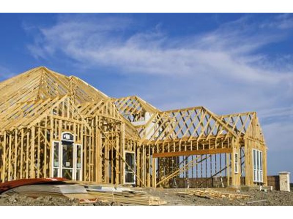 Pressure treated lumber is used to frame a new home.