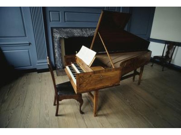 A baby grand wooden piano.