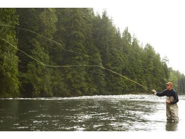 Man fly-fishing in British Columbian river