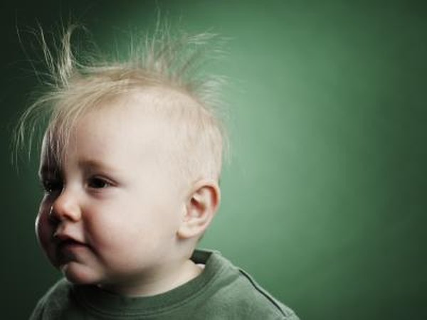 One year old baby with hair sticking up