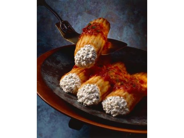 Cannelloni pasta stuffed with cottage cheese