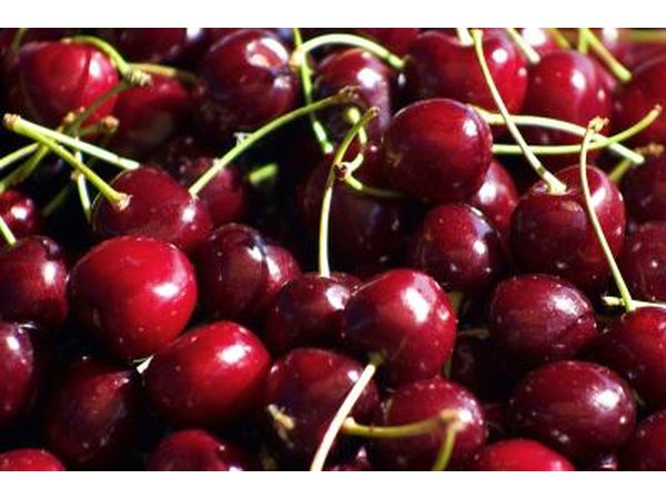 A basket of red cherries.