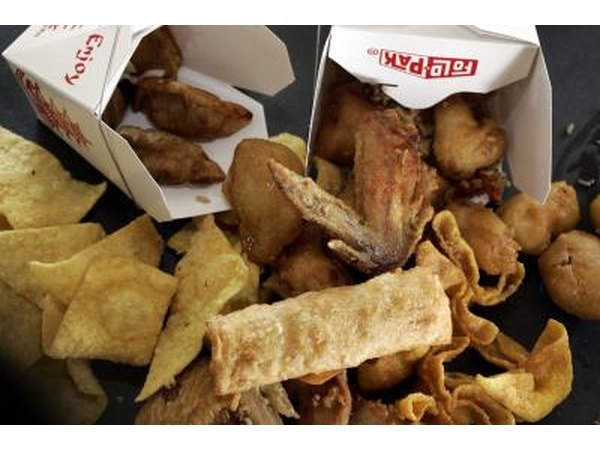 Chinese foods including fried chicken wings, fried wonton, fried rice, fried egg roll, and fried dumplings