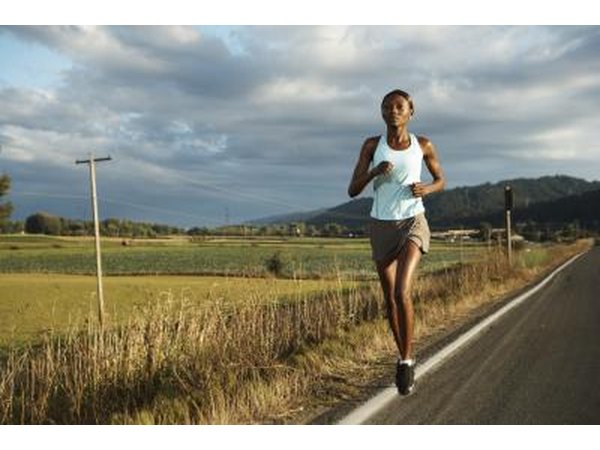 Woman running down road
