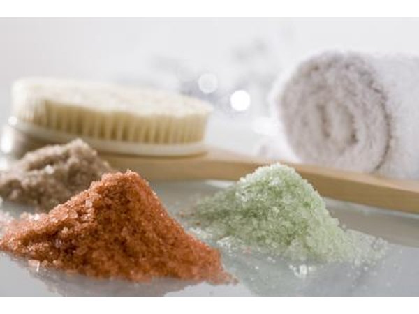 Bath salts, towel and body brush