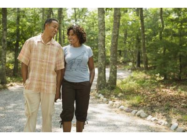 Couple taking walk outdoors