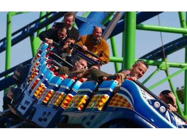 Roller coaster action at Oktoberfest fair in Munich, Germany