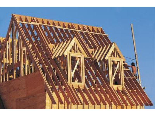 Wooden rafters with workers