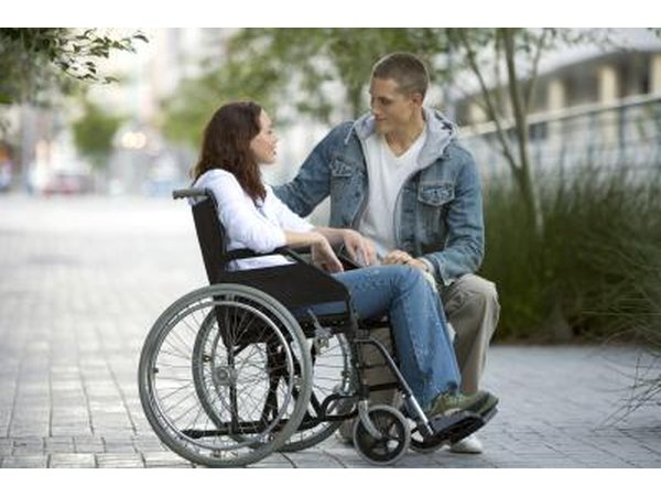Woman in wheel chair talking to boyfriend