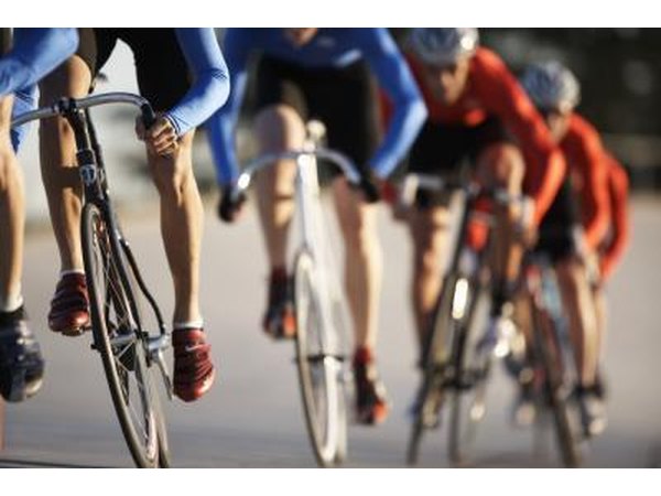 Cyclists participate in a road race.