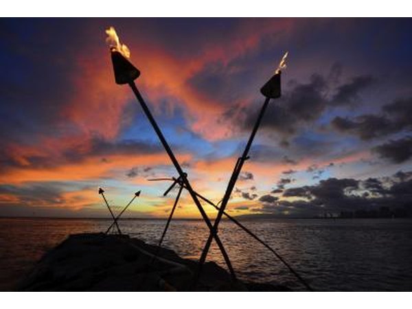 Tiki torches at sunset