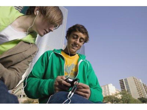 Teens using mp3 player