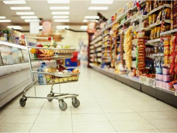 Shopping cart in retail grocery store.