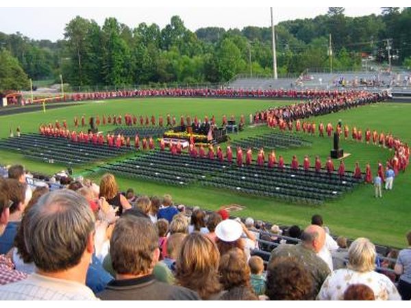 A birds-eye view of a highschool graduation ceremony.