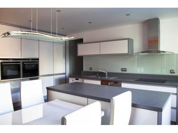 Long, narrow buffet-styled table in kitchen