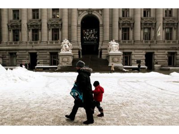 Outside the Custom House in New York City in the winter