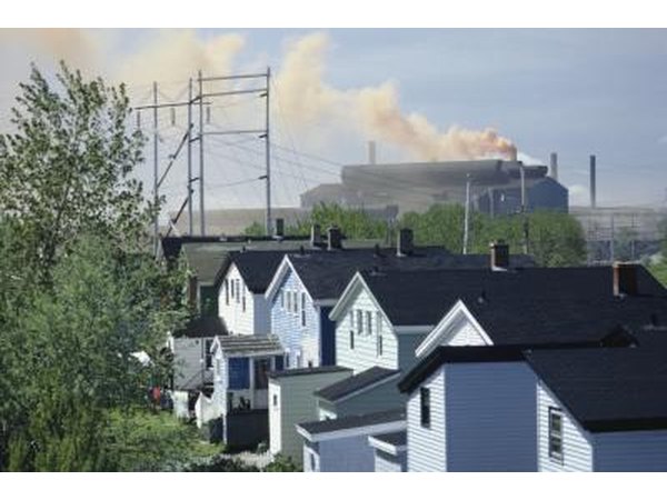 Factory behind suburbs