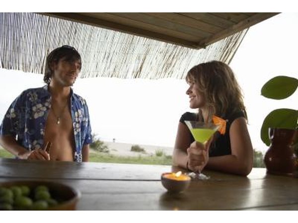 A bamboo screen may become a temporary sun screen for bar guests.