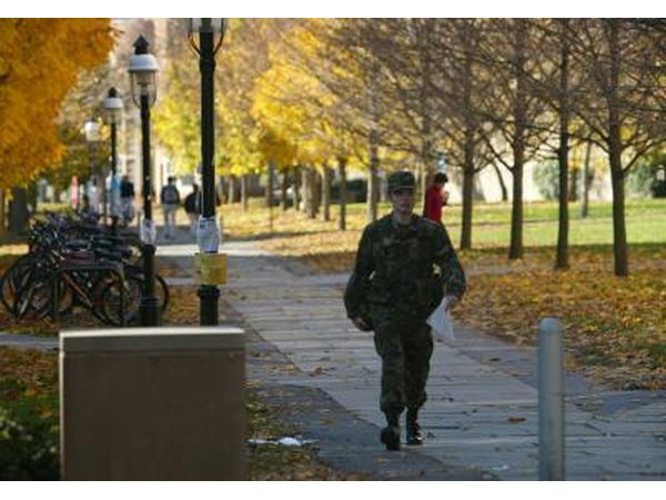 ROTC cadet walking on campus