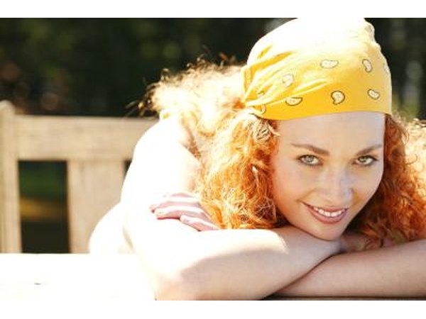 Cover her hair with the bandana.