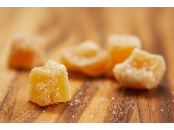 A close-up of candied ginger.