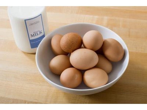 Brown eggs and jug of milk