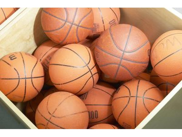 Basketballs in bin
