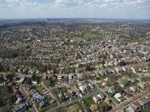 Aerial over Pittsburgh suburb