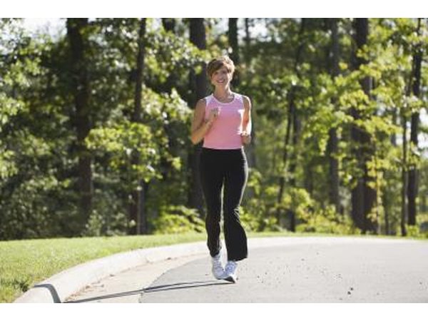 Woman jogging outside.