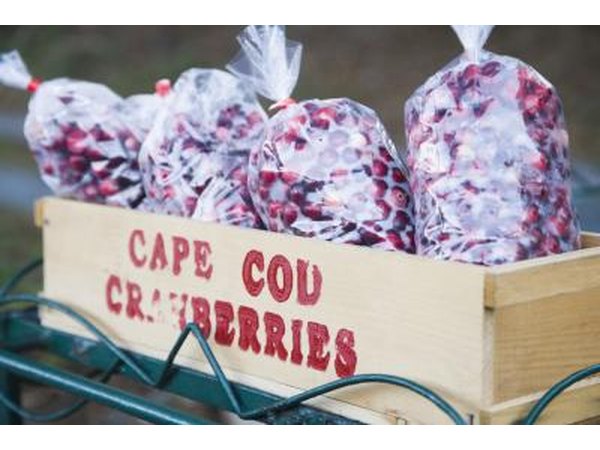 Cranberries are packed fresh in plastic.