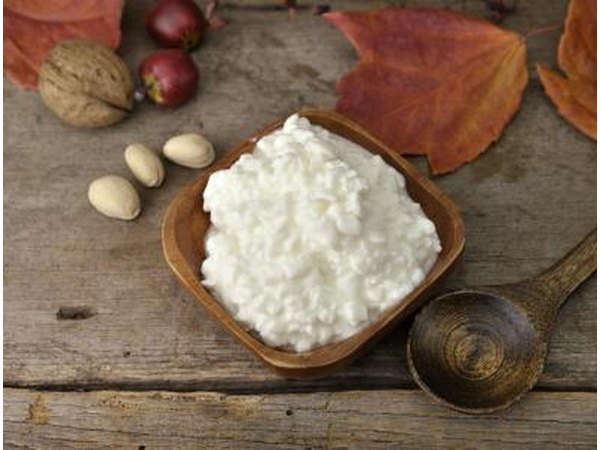 Cottage cheese in wood bowl