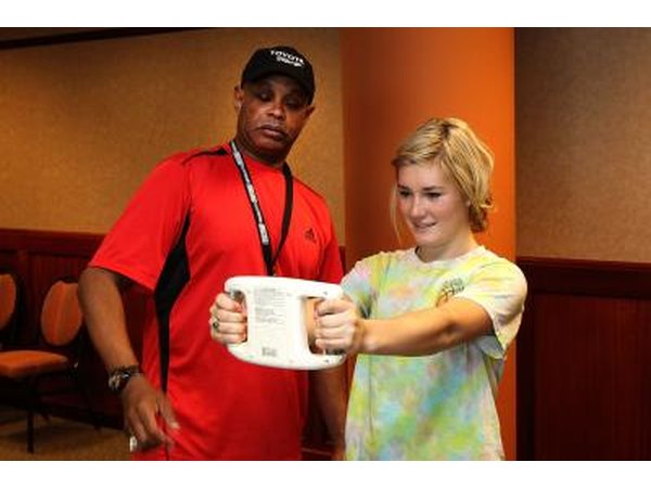 Young woman having her BMI tested