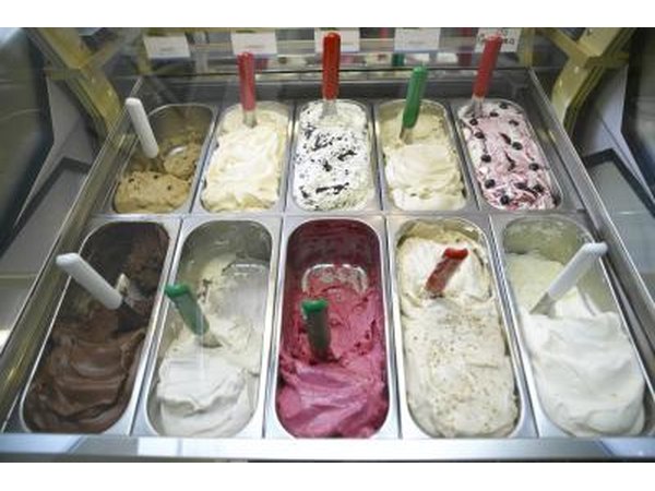 A variety of gelato flavors on display.