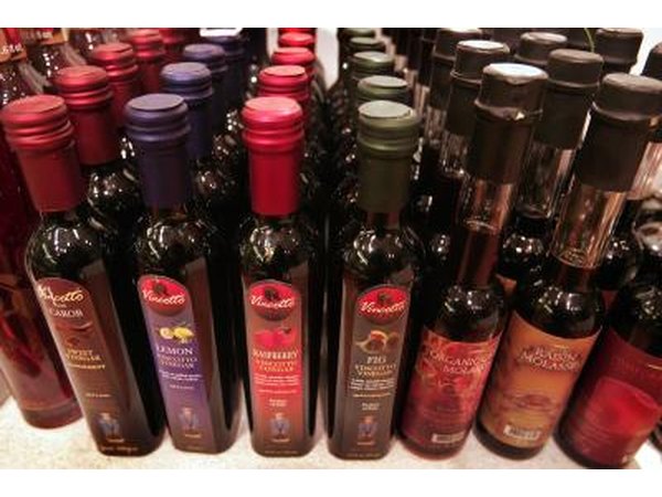 Balsamic and gourmet vinegars on store shelf