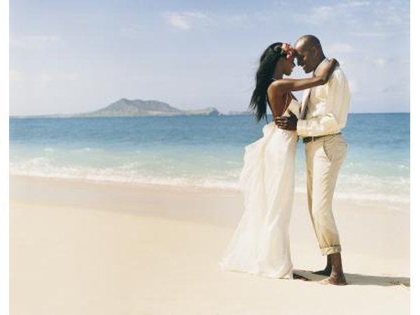 Bride and Groom at beach wedding