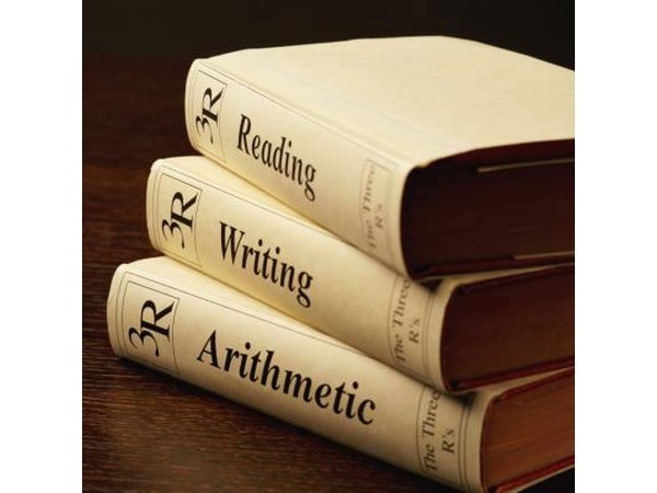 3 stacked books: Reading, Writing, Arithmetic.