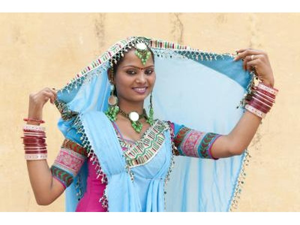 Woman dressed in a blue sari