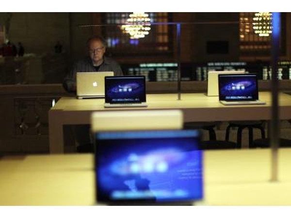 Apple laptops on display at Grand Central Terminal, New York City