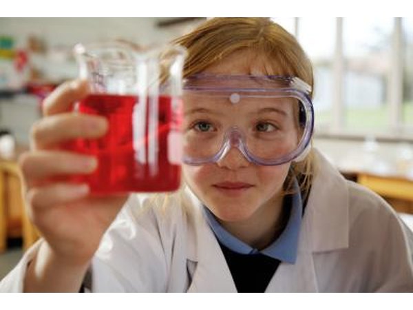 Girl looking at science project
