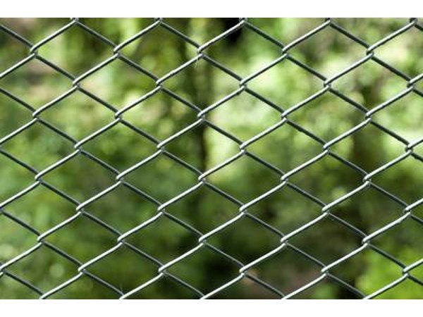 Chain link fence with green yard background
