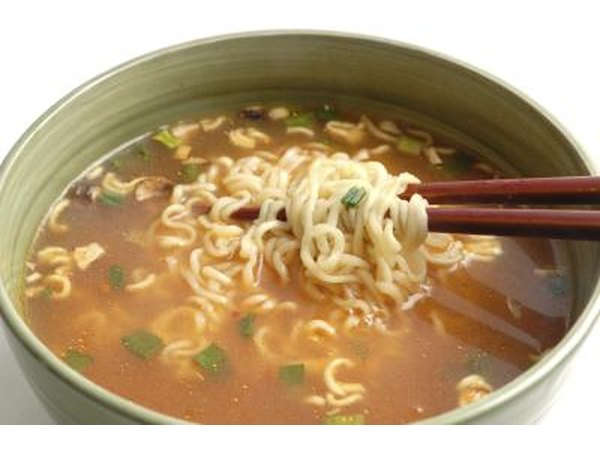Instant ramen noondles in broth