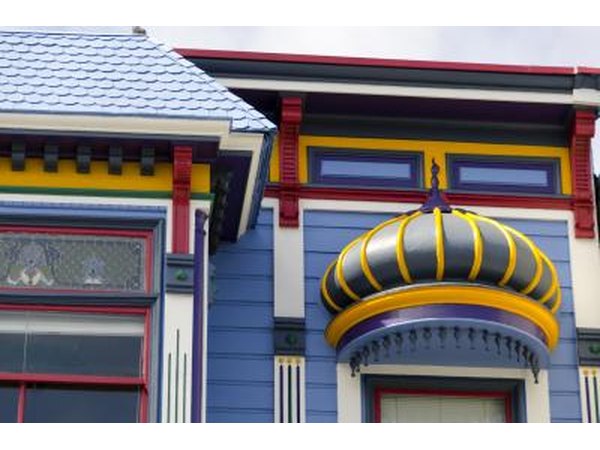 A close-up of decorative details on a Victorian home.