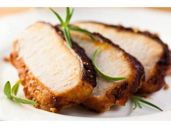 Sliced, roasted pork.
