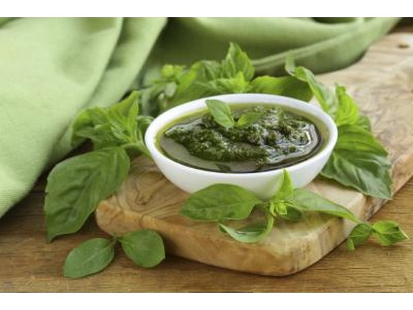 Small bowl of homemade pesto sauce