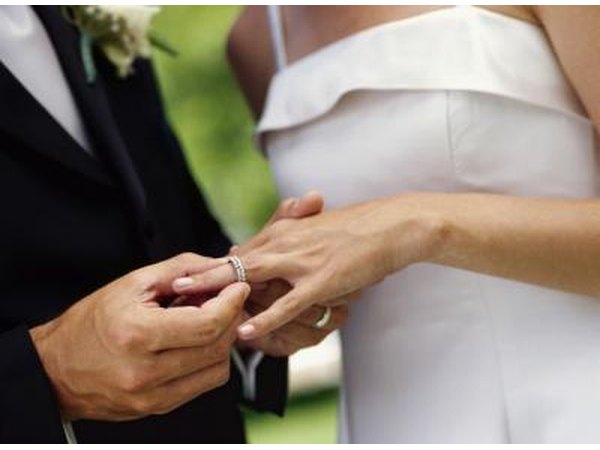 Bride and groom exchanging rings