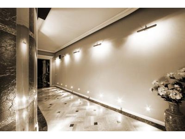 Flowers decorating a long hallway.