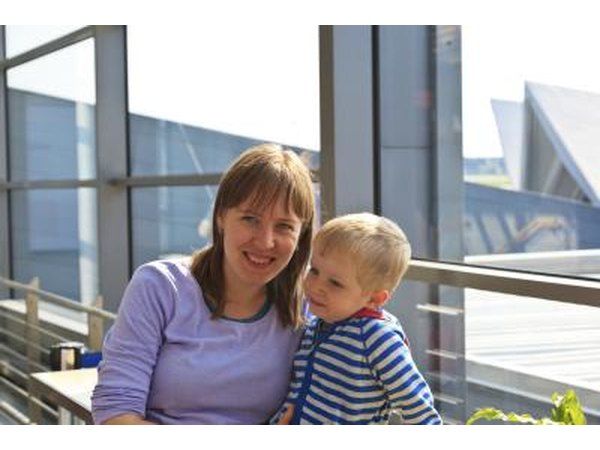 Mother and son at airport.