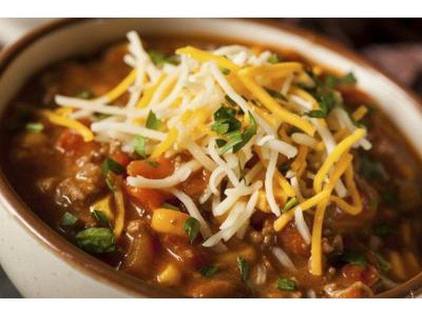 A close-up of chili in a bowl.