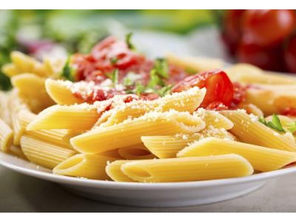 Penne pasta and marinara sauce.