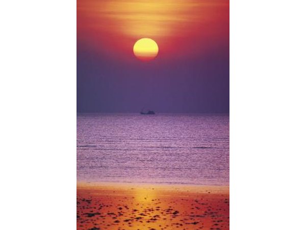 Plum and orange tones can be found in the sky at sunset.